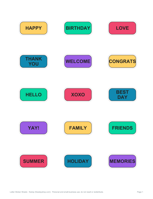 Preview of Printable Word Stickers Sheet